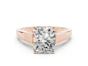 Radiant Cut Diamond Solitaire Engagement Ring Set in Rose gold with Prong Setting and Tapered Band