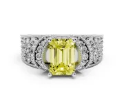 Emerald Cut Vintage Pave Engagement Ring Setting for a Fancy Yellow Lab-Grown Diamond | Milgrain Edges | Platinum