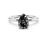 Fancy Black Pear Cut Diamond Solitaire Ring Set in Silver with Thin Band and Prong Setting