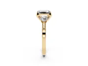 Emerald Cut Hidden Halo Three Stone Engagement Ring Setting for a Fancy Pink Lab-Grown Diamond | Yellow Gold