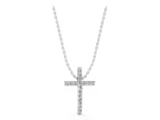 Round Lab-Grown Diamond Pavé Cross Pendant Necklace | Straight Beams | Sterling Silver