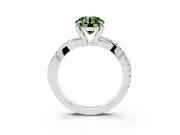 Fancy Green Round Cut Diamond Twist Band Solitaire Set in Silver with Pavé Accents and Prong Setting