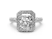 Radiant Cut Vintage Milgrain Halo Engagement Ring Setting | Side Stones and Pave | Platinum