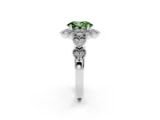 Oval Scalloped Halo Engagement Ring Setting for a Fancy Green Lab-Grown Diamond | Heart Pavé Band | Platinum