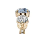 Round Three Stone Engagement Ring Setting for a Fancy Blue Lab-Grown Diamond | Tapered Pave Band | Yellow Gold