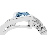 Fancy Blue Radiant Cut Diamond Bezel Bypass Ring Set in Platinum with Round Accents