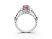 Fancy Pink Radiant Cut Diamond Vintage-Inspired Milgrain Ring Set in White gold with Accent Split Shank