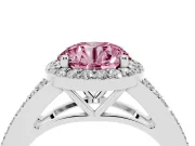 Round Halo Engagement Ring Setting for a Fancy Pink Lab-Grown Diamond | Pave Split Shank | Platinum