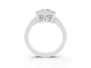 Cushion Cut Diamond Halo Ring Set in Silver with Pavé Band and Milgrain-Edged Prongs