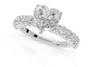 Heart-Shaped Shared Prong Engagement Ring Setting | Two-Row Band | Sterling Silver