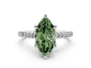 Marquise Hidden Halo Pave Engagement Ring Setting for a Fancy Green Lab-Grown Diamond | Claw Prongs | White Gold