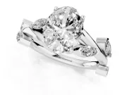 Oval Cut Diamond Solitaire Ring Set in White gold with Twisted Marquise Accent Band
