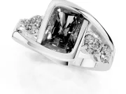 Fancy Black Radiant Cut Diamond Bezel Bypass Ring Set in Platinum with Round Accents