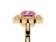 Cushion Cut Milgrain Cluster Halo Engagement Ring Setting for a Fancy Pink Lab-Grown Diamond | Plain Band | Yellow Gold