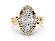 Marquise Vintage Filigree Halo Engagement Ring Setting | Scroll Shoulders | Yellow Gold