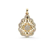 Round Lab-Grown Diamond Filigree Cluster Pendant Necklace | Pavé Teardrop Frame | Yellow Gold