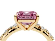 Asscher Cut Graduated Engagement Ring Setting for a Fancy Pink Lab-Grown Diamond | Yellow Gold