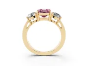 Asscher Cut Three Stone Engagement Ring Setting for a Fancy Pink Lab-Grown Diamond | Wide Plain Band | Yellow Gold