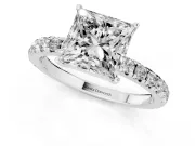 Princess Cut Pave Engagement Ring Setting | Shared Prong Band | White Gold