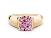 Round Half Bezel Solitaire Engagement Ring Setting for a Fancy Pink Lab-Grown Diamond | Wide Band | Yellow Gold
