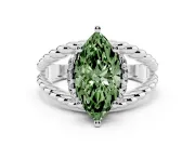 Fancy Green Marquise Cut Diamond Halo Ring Set in Platinum with Twisted Band and Prong Setting