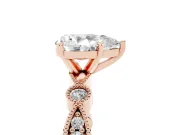 Pear Cut Diamond Solitaire Engagement Ring Set in Rose gold with Milgrain Bezel Accent Band