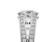 Oval Split Shank Pavé Engagement Ring Setting | Engraved Leaf Sides | Platinum
