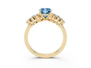 Cushion Cut Side Stone Engagement Ring Setting for a Fancy Blue Lab-Grown Diamond | Shoulder Clusters | Yellow Gold