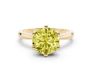 Fancy Yellow Round Cut Diamond Solitaire Engagement Ring Set in Yellow gold with Slim Tapered Solitaire Band