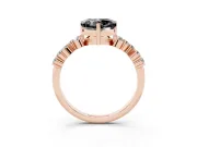 Heart-Shaped Scattered Accent Engagement Ring Setting for a Black Center | Slim Band | Rose Gold