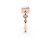 Princess Cut Diamond Vintage-Inspired Milgrain Ring Set in Rose gold with Marquise Stations of Round Accents