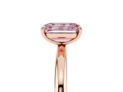 Fancy Pink Emerald Cut Diamond Solitaire Ring Set in Rose gold with Prong Setting on a Polished Plain Band