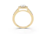 Oval Cut Diamond Halo Pavé Solitaire Ring Set in Yellow gold with Prong-Set Center Stone