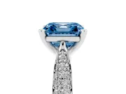 Fancy Blue Asscher Cut Diamond Solitaire Engagement Ring Set in Platinum with Multi-Row Round Pavé Band and Prong Setting