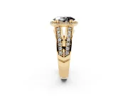 Fancy Black Oval Cut Diamond Halo Ring Set in Yellow gold with Double Pavé Split Shank
