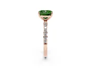 Fancy Green Radiant Cut Diamond Solitaire Ring Set in Rose gold with Round Pavé Band and Prong Setting