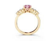 Fancy Pink Cushion Cut Diamond Cluster Engagement Ring Set in Yellow gold with Pavé Band and Prong Setting