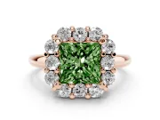 Princess Cut Cluster Halo Engagement Ring Setting for a Fancy Green Lab-Grown Diamond | Large Round Accents | Rose Gold