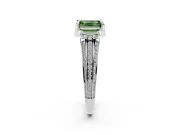 Fancy Green Emerald Cut Diamond Pavé Split Shank Solitaire Ring Set in Platinum with Prong Setting