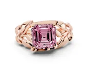Asscher Cut Leaf Bypass Engagement Ring Setting for a Fancy Pink Lab-Grown Diamond | Rose Gold