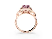 Fancy Pink Princess Cut Diamond Halo Ring Set in Rose gold with Scrollwork Band and Prong Setting