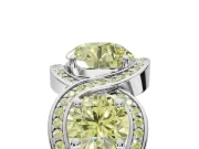 Round Three Stone Halo Engagement Ring Setting for a Fancy Yellow Lab-Grown Diamond | Pavé Wave Band | Platinum