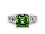 Asscher Cut Five Stone Engagement Ring Setting for a Fancy Green Lab-Grown Diamond | Prong Set Side Stones | Platinum