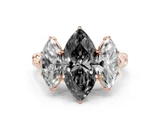 Fancy Black Marquise Cut Diamond Three-Stone Ring Set in Rose gold with Braided Band