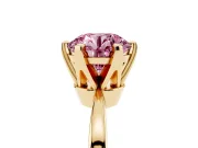 Fancy Pink Round Cut Diamond Solitaire Engagement Ring Set in Yellow gold with Slim Tapered Solitaire Band