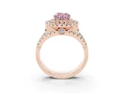 Oval Double Halo Split Shank Engagement Ring Setting for a Fancy Pink Lab-Grown Diamond | Pave Strands | Rose Gold