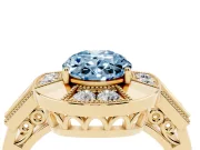 Oval Milgrain Sectioned Halo Engagement Ring Setting for a Fancy Blue Lab-Grown Diamond | Yellow Gold