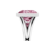 Fancy Pink Bezel Set Radiant Cut Diamond Solitaire Ring Set in Platinum with Tapered Band