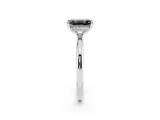 Fancy Black Emerald Cut Diamond Solitaire Ring Set in Silver with Thin Band and Prong Setting