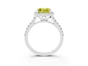Fancy Yellow Asscher Cut Diamond Milgrain Floral Halo Engagement Ring Set in White gold with Pavé Band